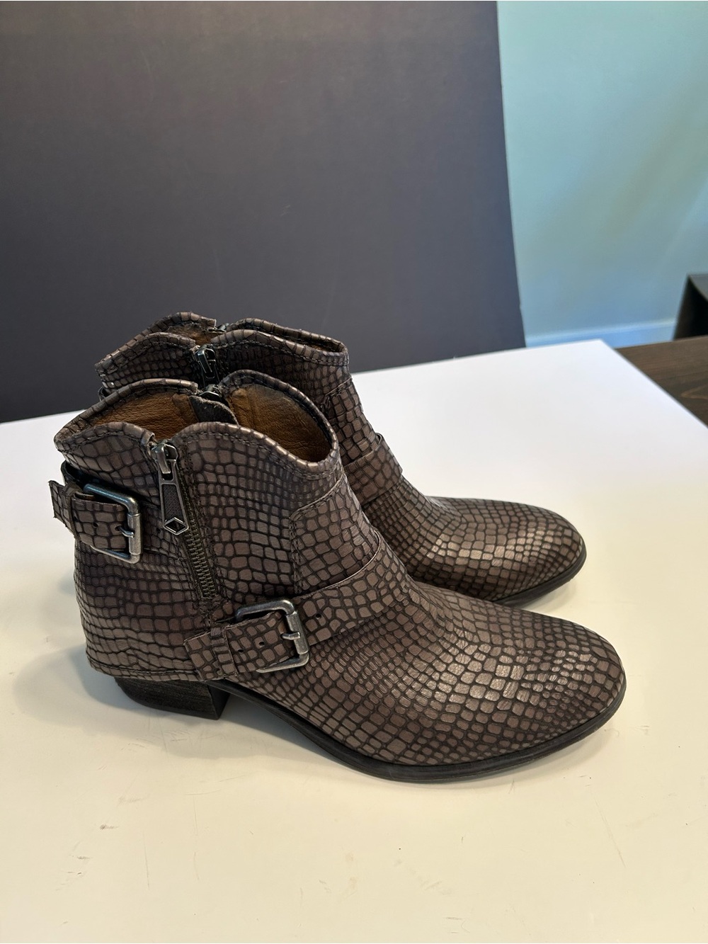 Donald Pliner Textured Brown Ankle Boots with Buckle